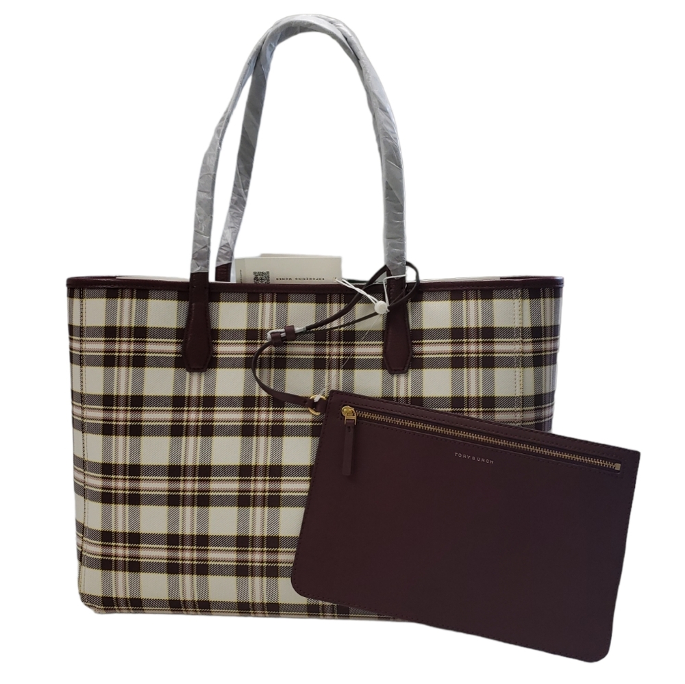 Tory Burch Blake Plaid Tote - Picture 2 of 10